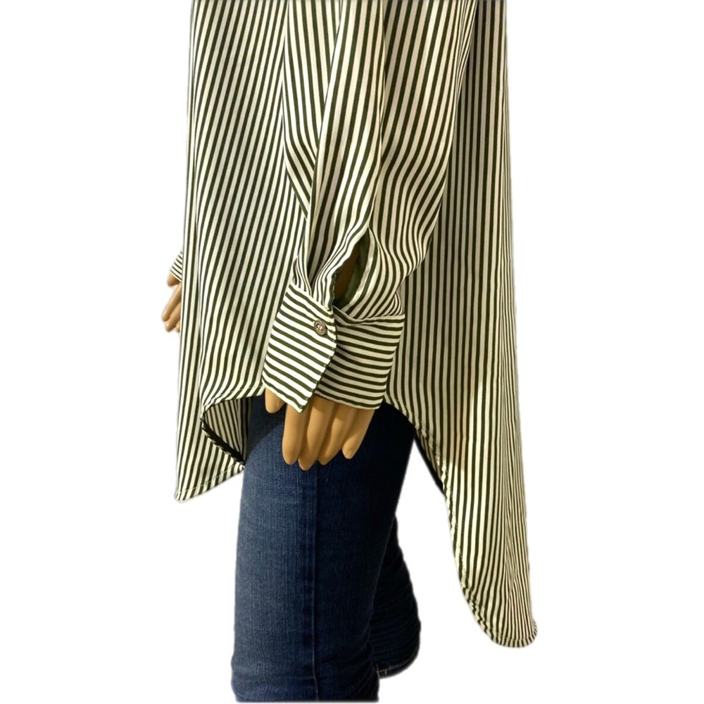 Philosophy Olive Green and White Striped Top Size S